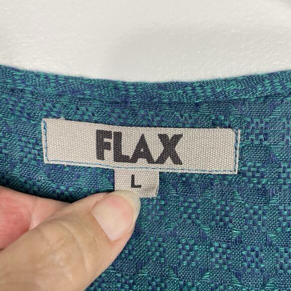 Flax 100% Linen Tunic Top Womens Size Large Teal Textured Boho Beachy Lagenlook - Picture 3 of 13